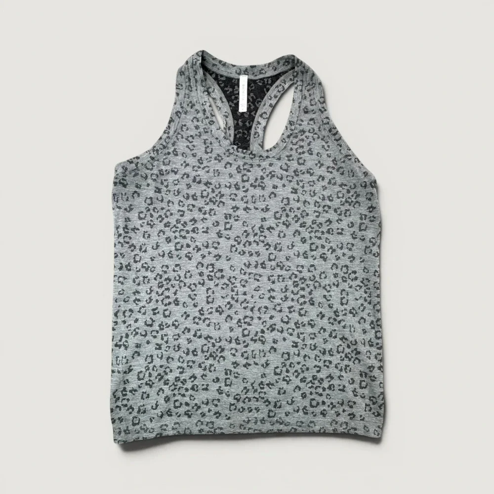 Athleta Womens Gray Leopard Print Seamless Racerback Tank Top Size L 657701-00